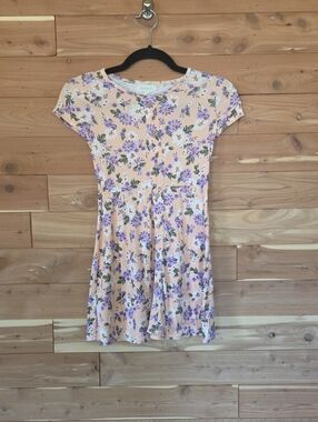 btween Peach Floral Short Sleeve Girls' Dress